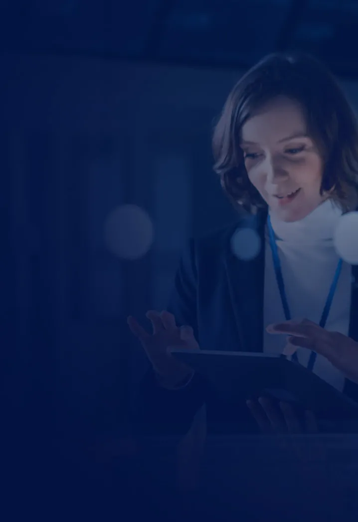 Young startup professionals on a blue canvas