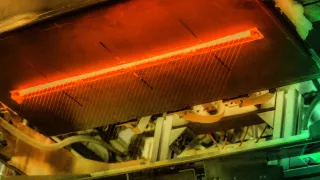 The bushing nozzle used to draw fibres during FibreCoat’s production process. Photo: Fibrecoat